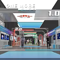 ONE MORE Exhibition Interior With 1.0 2.0 3.0 Tech Displays And People Walking