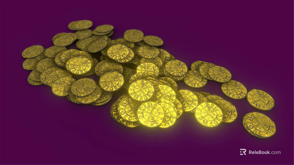 Luxury Jewelry Collection Showcasing Shiny Gold Coins With Intricate Patterns 3d model 