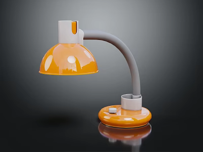 Modern Orange And White Table Lamp With Curved Arm And Round Base 3d model
