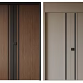Modern Double Doors With Wood Grain And Light Beige Finish Black Lines Design