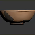 Hand Carved Ceramic Bowl With Orange And Black Cracked Sculptural Design