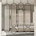 Modern Geometric Room Divider With Oval Circular Cutouts And Black Frame In Interior Space