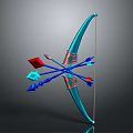 Blue Bow With Crossed Arrows And Colorful Arrowheads On Dark Background