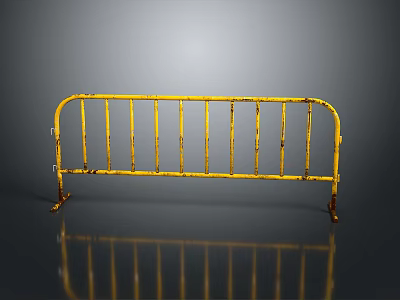 Yellow Metal Construction Site Safety Barrier With Rusty Details And Reflective Surface 3d model
