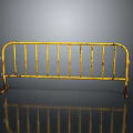 Yellow Metal Construction Site Safety Barrier With Rusty Details And Reflective Surface