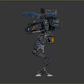 Sci Fi Robot Character With Mechanical Body Blue Orange Armor And Back Equipment 3d model