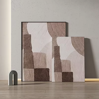 Abstract Painting With Modern Geometric Design Warm Brown Beige Tones Displayed On Wall 3d model