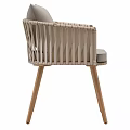 Stylish Leisure Chair With Wicker Armrests Light Gray Cushion And Wooden Legs