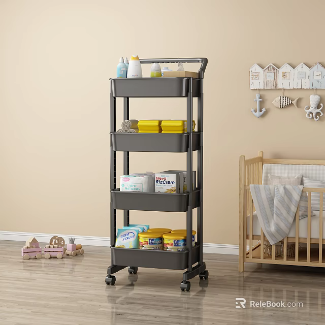 Multi Layer Storage Rack With Wheels And Bins For Baby Room Toys And Supplies 3d model 