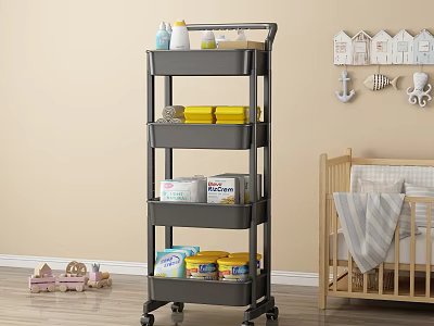 Multi Layer Storage Rack With Wheels And Bins For Baby Room Toys And Supplies 3d model