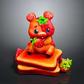 Cute Cartoon Bear With Strawberry Decorations Sitting On Stacked Toast Slices On Black Background