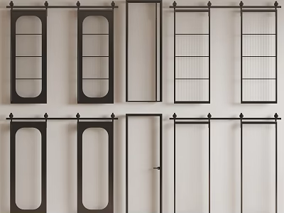 Various Barn Door Designs With Glass Panels And Metal Frames For Interior 3d model