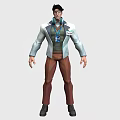 Man Wearing White Lab Coat With ID Badge Blue Sweater Brown Pants And Black Shoes