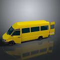Yellow Van with Open Side Door Black Windows Gray Background and Reflection on Ground 3d model