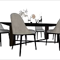 Modern Black Marble Dining Table Set With Gray Upholstered Chairs And Decorative Plants 3d model