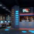 Modern Gaming Internet Cafe Interior With Multiple Computers Comfortable Seats And LED Lights 3d model