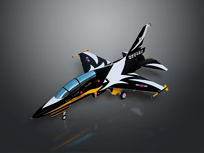 Detailed Black White Yellow Model Fighter Jet With Cockpit And Wing Details 3d model