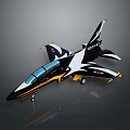 Detailed Black White Yellow Model Fighter Jet With Cockpit And Wing Details