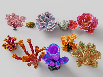 Coral Shaped Decorative Ornament Set with Various Colors and Unique Designs for Home Decoration 3d model