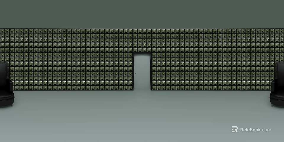 Wall With Repeated Patterns Featuring Single Central Doorway In Minimalist Space 3d model 