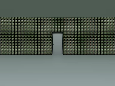 Wall With Repeated Patterns Featuring Single Central Doorway In Minimalist Space 3d model
