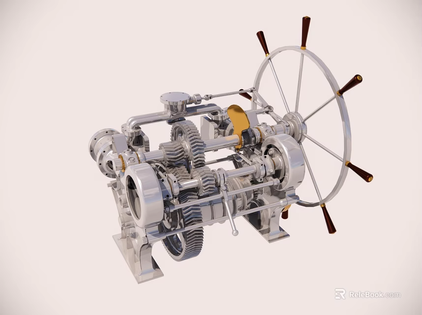 Vintage Industrial Mechanical Device With Steering Wheel Gears And Metal Parts 3d model 