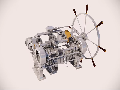 Vintage Industrial Mechanical Device With Steering Wheel Gears And Metal Parts 3d model