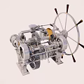 Vintage Industrial Mechanical Device With Steering Wheel Gears And Metal Parts