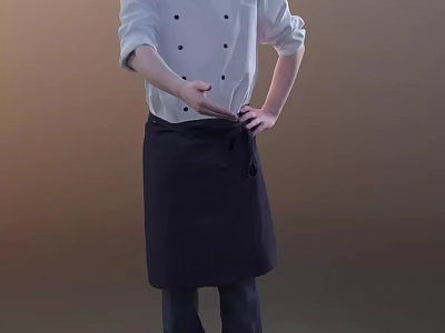 Man in White Chef Uniform With Black Apron Standing in Professional Posture 3d model