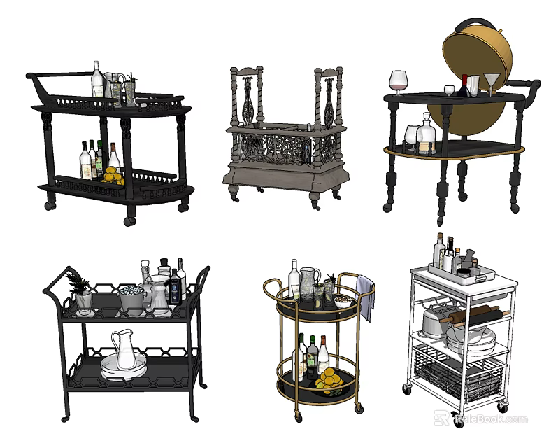 Commercial Equipment Versatile Serving Carts with Shelves and Wheels for Hospitality and Catering 3d model 