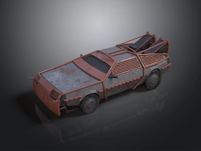 Rusty Metal Cyberpunk Car With Wrecked Frame And 3D Model Design 3d model