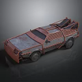 Rusty Metal Cyberpunk Car With Wrecked Frame And 3D Model Design