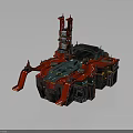 Futuristic Building Structure With Red And Blue Mechanical Sci Fi Design Features