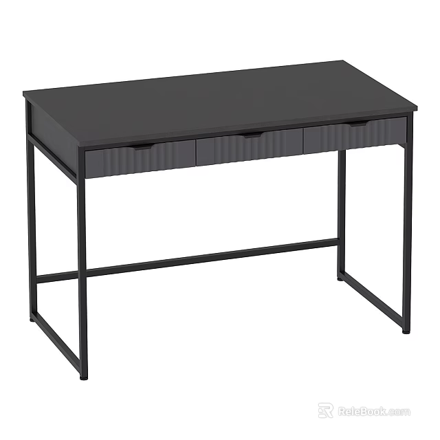 Modern Black Desk With Metal Frame And Drawers For Home Office Use 3d model 
