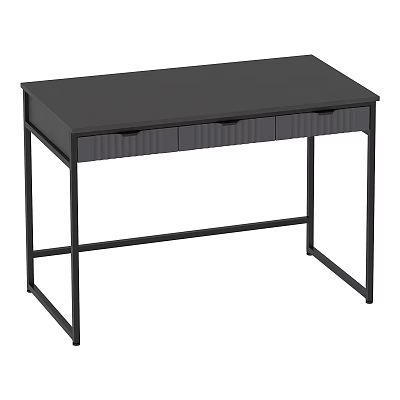 Modern Black Desk With Metal Frame And Drawers For Home Office Use 3d model