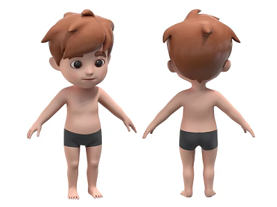 Young Boy With Brown Hair And Black Shorts Front And Back Views On White Background 3d model