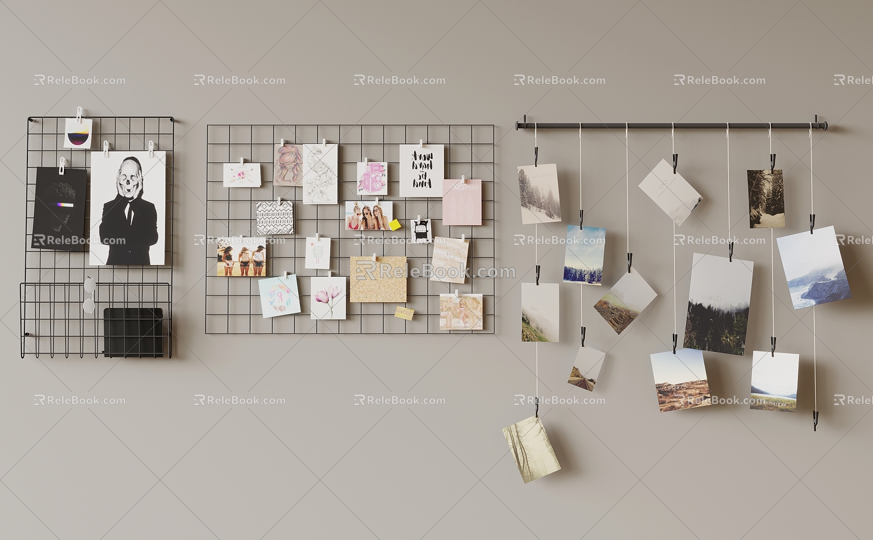 Cork board photo wall 3d model