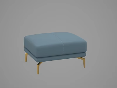 Blue Modern Upholstered Footstool with Golden Metal Legs and Simple Design 3d model
