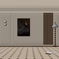 Elegant Interior Featuring Gypsum Cornice Decor On Wall With Painting And Floor Lamp