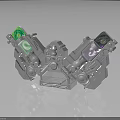 Grey Mechanical Industrial Equipment with Two Arm like Structures Green Purple Screens Gears and Buttons