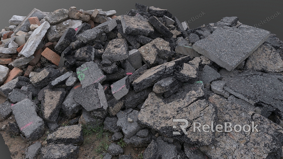 Road asphalt gravel pile asphalt stone stone brick building materials model