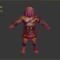 Fantasy Lion Head Warrior Character With Muscular Build Red Skirt And Armor Decorations