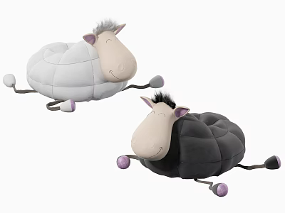 Two Sheep Shaped Bean Bag Chairs In White And Black With Cute Legs And Ears 3d model