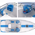 White Blue Yacht With Seats And Steering Wheel On Water