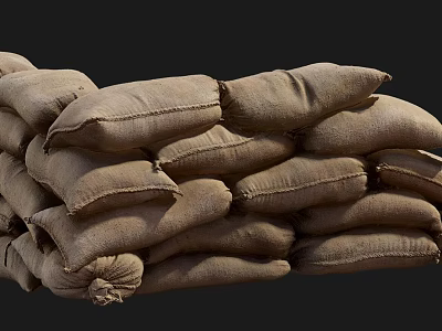 Brown Hessian Sandbags Stacked In High Pile For Construction Work 3d model