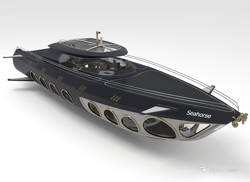 Seahorse Luxury Yacht With Modern Streamlined Design And Round Windows 3d model 