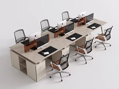 Modern Office Desks Workspace With Multiple Workstations Ergonomic Chairs And Computers 3d model