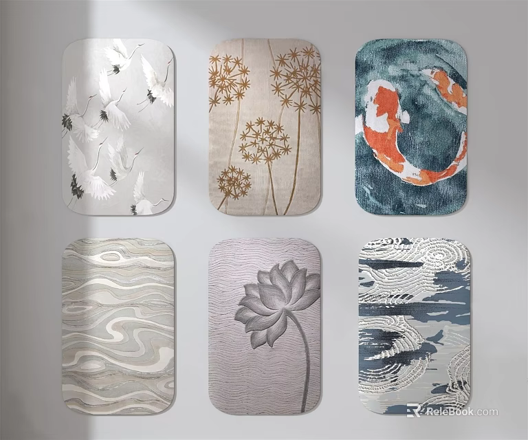 Various Decorative Square Carpets With Dandelion Koi Fish Lotus Wave Geometric Patterns 3d model
