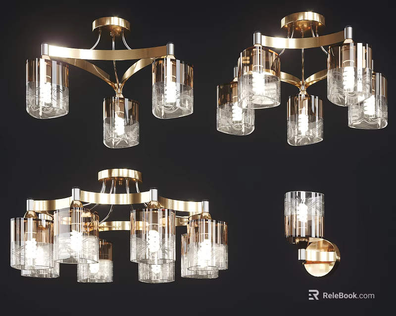 Modern Chandeliers With Various Designs Brass Frames And Clear Glass Shades For Home Decor 3d model 