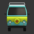 Colorful Cartoon Van with Blue and Yellow Design Floral Patterns and Mystery Machine